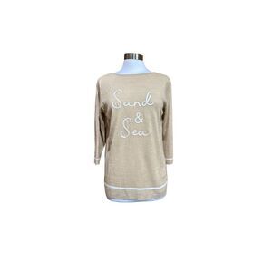J. Jill Women's Beige Embroidered Knit Top Size M 3/4 Sleeve Blouse - NWT